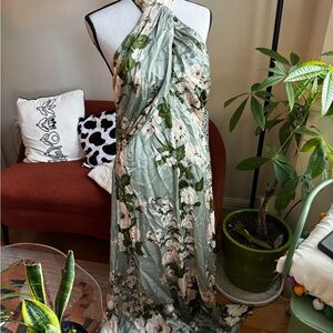 Reformation Floral Green Halter Wrap Dress - Veria Silk Dress